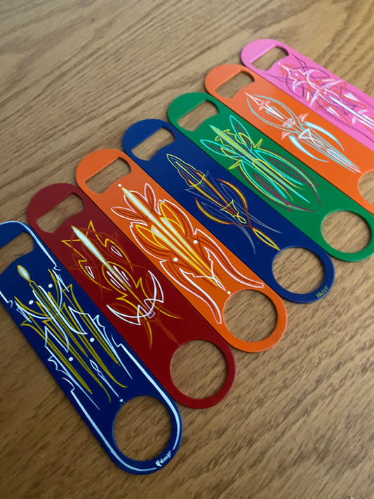 Hand pinstriped bottle openers
